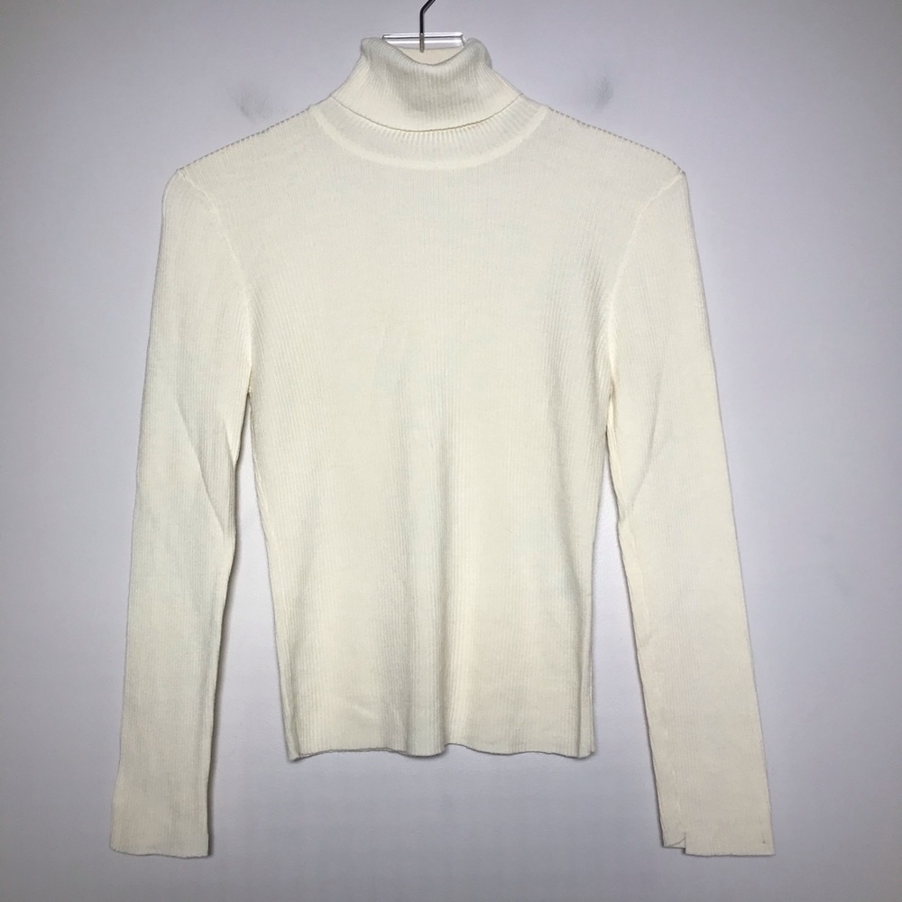 A.L.C. Cream Ribbed Turtleneck Sweater